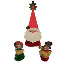 3 Vtg Beistle Honeycomb Paper Santa Claus 20" Christmas Carolers Boy & Girl  8 "