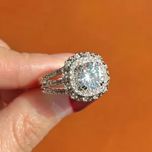Awesome 2Ct Round Simulated Diamond Halo Engagement Ring 14K White Gold Plated - Picture 1 of 4
