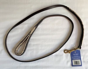 Perri's Dark Brown & Snake Handcrafted Supple Padded Leather Puppy Dog Leash 5' - Picture 1 of 5