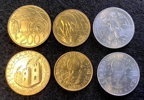 San Marino 3 Coins Set 10, 20, 200 Lire UNC World Coins Cover