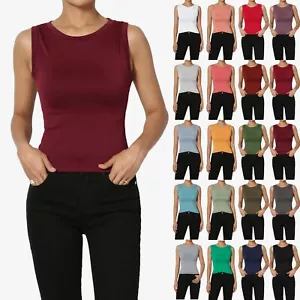 TheMogan Stretch Seamless Round Crew Neck Crop Tank Top Sleeveless Skinny Tee - Picture 1 of 92