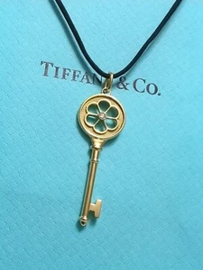 Tiffany & Co Diamond 18K Yellow Gold Blossom Key Pendant Necklace - Picture 1 of 17