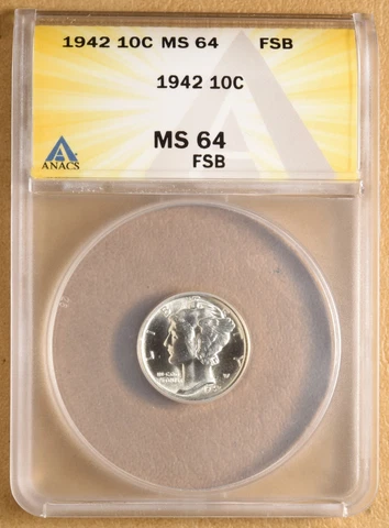1942 P Mercury Dime ANACS MS64FB Cover