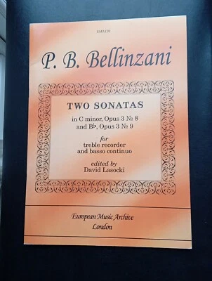 Two Sonatas Op3 for Treble Recorder, Piano & Bass Continuo by Bellinzani *NEW*  - Image 1 of 4