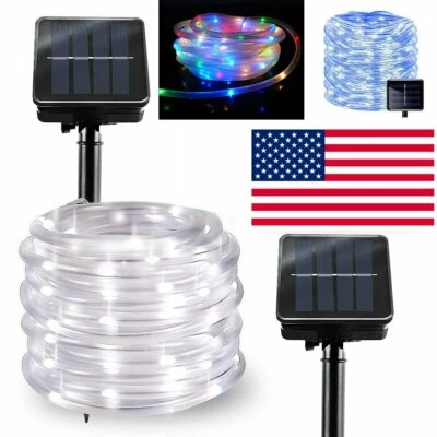 Solar LED Powered Tube Rope String Fairy Lights Outdoor Garden Patio Decor Xmas - Image 1 of 4