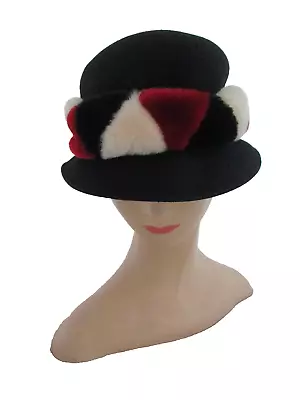 Sombrero para mujer Dennis Basso ~ negro con banda de piel sintética ~ 100 % lana ~ hecho en Italia Foto 1 de 4