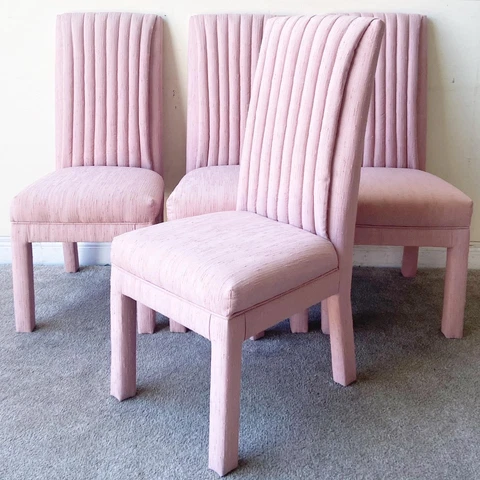 Postmodern Pink Channel Back Parsons Dining Chairs - Set of 4 Cover