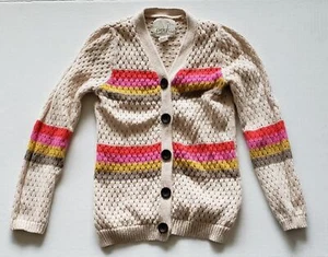 Peek Mädchen Gr. S 4-5y Strickjacke Baumwolle beige Streifen Baumwolle - Bild 1 von 3