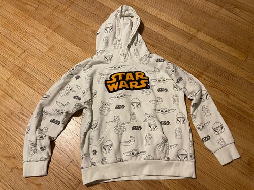 OFF WHITE Felpa con cappuccio felpa pullover Star Wars Mandalorian Grogu avorio. Taglia L gioventù 14 16