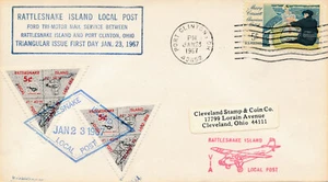RATTLESNAKE ISLAND POSTA LOCALE RILP 1967 2-CINQUE CENTESIMI FRANCOBOLLI PORTO CLINTON OH - Foto 1 di 1