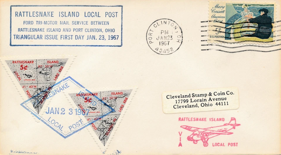 RATTLESNAKE ISLAND LOCAL POST RILP 1967 2-FIVE CENTS STAMPS PORT CLINTON OH - Image 1 of 1