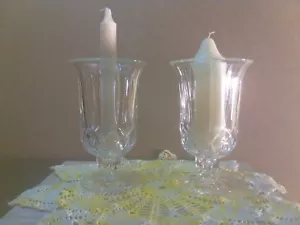 Pair of Tall Vintage Pressed Glass Candle Holders - Picture 1 of 4