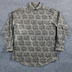 VTG Woolrich Shirt Men L Bison Animal Print Camo Flannel Chamois Button 12953 - Picture 1 of 9