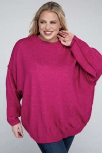 Plus Oversized Round Neck Raw Seam Melange Sweater - Picture 1 of 29