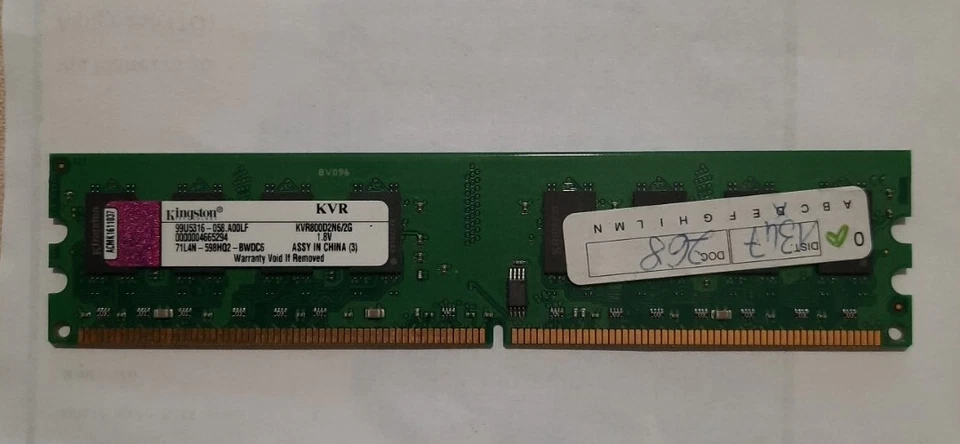 Originale Kingston 2GB (1x2gb) 800Mhz PC2-6400 KVR800D2N6/2G Memoria RAM IT - Immagine 1 di 1