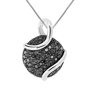 0.80 ct Black Diamond Pendant Necklace for Women in Sterling Silver Round Circle - Picture 1 of 7
