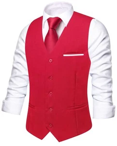 Solid Suit Vest for Men Slim V Neck Dress Waistcoat for Wedding 3 Real Pocket... - Picture 1 of 7