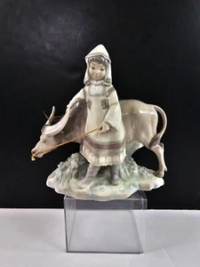 Lladro #1182 Girl From Manchuria Porcelain Figurine Water Buffalo Ox Bull - Imagen 1 de 15