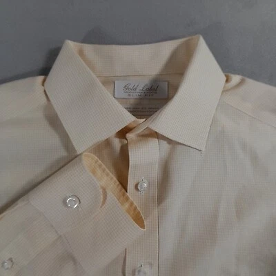 Camisa Roundtree & Yorke Etiqueta Dorada Para Hombres 15-33 Amarillo Cuadros No Hierro Popelina Delgada Foto 1 de 4