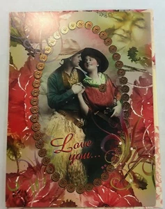 LEANIN' TREE VALENTINE'S DAY CARD Old-time Cowboy & Cowgirl Shipped w/Cardboard - Picture 1 of 8