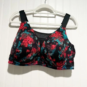 Lane Bryant Livi Active Black Red Floral Sports Bra No Wire Size 42DD - Imagen 1 de 6