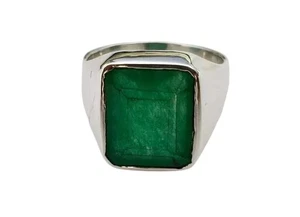 NATURAL EMERALD MAY BIRTHSTONE 925 SOLID SILVER BIRTHDAY FATHER 'S Day MENS RING - Picture 1 of 4