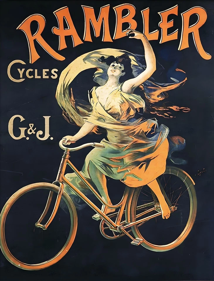 16534.Wall Decor Poster.Interior Art.Rambler Cycles Ad Nouveau Woman 1890s - Image 1 of 1