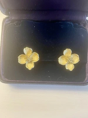 Pendientes Tiffany & Co. Flor Madera de Perro Oro Amarillo 18k De Colección Usados en Excelente Condición Foto 1 de 4