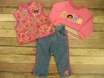 Conjunto de 3 piezas Dora Explorer de colección Y2K 2005 chaleco polar jeans top 12 meses bordado Foto 1 de 4