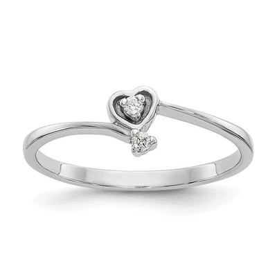 14k White Gold Polished Round Cut Diamond Heart Shape Engagement Ring Size 6 - Image 1 of 4