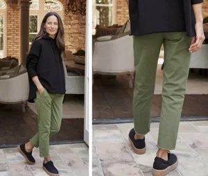 Frank & Eileen Wicklow Pants 8 Army Green Cropped Chino Raw Hem Cotton Trousers - Bild 1 von 11