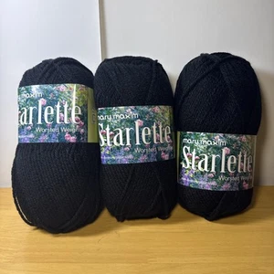 Mary Maxim Starlette Worsted Weight Yarn Black Lot of 3 New - Picture 1 of 5