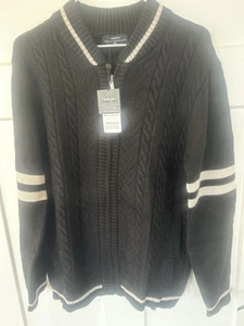 NWT Maison J. Black & White Throwback Varsity Style Full Zip Cardigan Sweater L - Picture 1 of 6