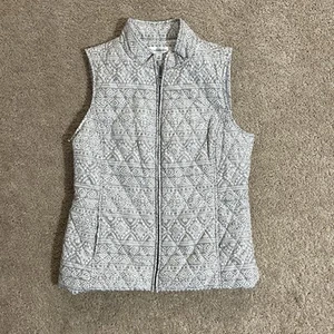 Croft & Barrow Quilted Puffy Zipper Vest Gray & White Geometric Womens Size M - Picture 1 of 7