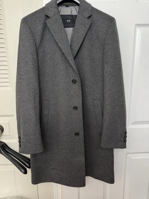 $795 Hugo Boss Men’s Virgin Wool-Cashmere Overcoat Italian Fabric Dark Grey 40R - Image 1 of 4