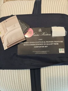 BROOKS BROTHERS Seersucker silver sage striped comforter set KING scalloped NEW - Picture 1 of 8