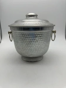 VTG Hammered Aluminum Ice Bucket w/Lid & Rings Made in Italy BB-501 Mid-Century - Picture 1 of 7