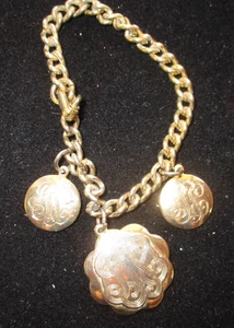 Handcrafted  Bracelet with 3 Goldtone Round Disks.6 1/2 Inches. Gift box - Picture 1 of 3