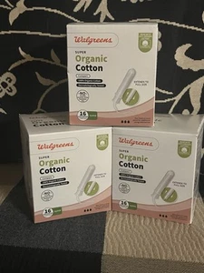 3 WALGREENS 100 % BIO-BAUMWOLLE TAMPONS, UNPARFÜMIERT SUPER 16 STÜCK JE 48 GESAMT! - Bild 1 von 7