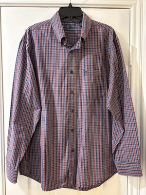 Arrow mens Plaid Long Sleeve Button Down Shirt size Large Blue Red Cotton Blend - Image 1 of 4