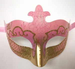 Light Pink Gold Scroll Venetian Mardi Gras Mask Masquerade Costume Prom Dance - Picture 1 of 3