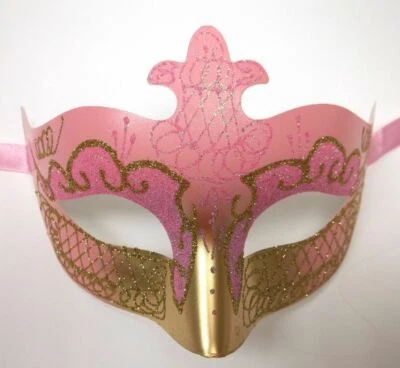 Light Pink Gold Scroll Venetian Mardi Gras Mask Masquerade Costume Prom Dance - Image 1 of 3