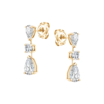  Gold Women Stud Earrings 1.90 Ct Lab Created Pear Round Cut Diamond 18K Yellow - Image 1 of 4