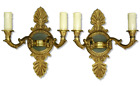 PAIR OF SCONCES PALM-LEAVES DECOR EMPIRE STYLE - BRONZE - FRENCH ANTIQUE