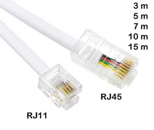Telefon Modular Kabel RJ11 6P4C > RJ45 8P4C Stecker weiß für DSL Splitter Router - Bild 1 von 4