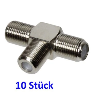 SAT T Stück Verteiler Verbinder Y Adapter 3x F Kupplung Antenne TV Koax 10 Stück - Bild 1 von 5