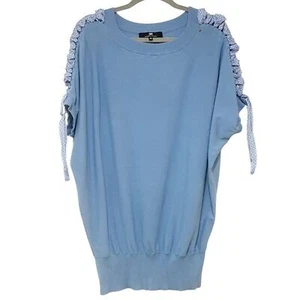 Womens Elisabetta Franchi Light Blue Short Dolman Sleeve Lace up Shoulders 40 - Picture 1 of 10