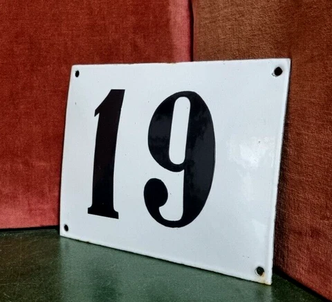 Vintage french large domed enamel house sign black raised number 19 door gate Cover