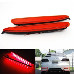 2 Red Lens LED Rear Bumper Reflector Tail Brake Stop Light For 2003-2008 Mazda 6 - Foto 1 di 12