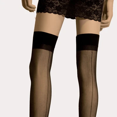 MEDIAS SUPERIORES LISAS TRANSPARENTES COSTURA TRASERA LEG AVENUE TALLA GRANDE 4 LIGAS EN BLANCO NUDE Foto 1 de 2